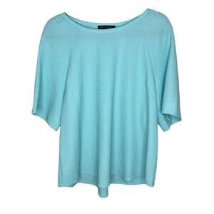 Napa Valley Textured Blouse Aqua Blue MP Short Sleeve Boat Neck Round Hem Office